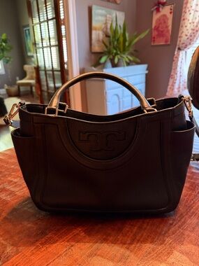 Tory Burch Black Pebbled Leather Top-Handle Satchel